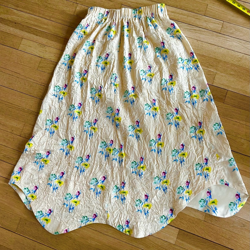 Ganni printed crinkled polyester silk charmeuse long skirt, Size 38/M, 6 US